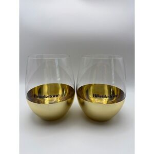 Brookstone Gold Stemless Wine Glasses-Set of 2 Metallic Base-Modern Barware
